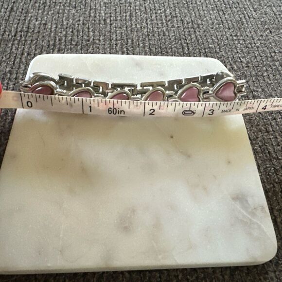 Pink and Silver Women's Bracelet Hearts Clasp - Picture 2 of 4